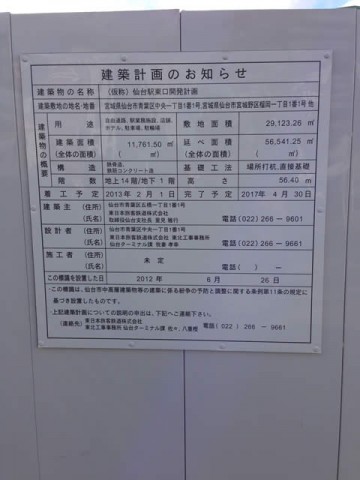 仙台駅東口開発計画の看板