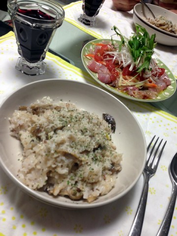 鯛のカルパッチョとキノコのリゾット