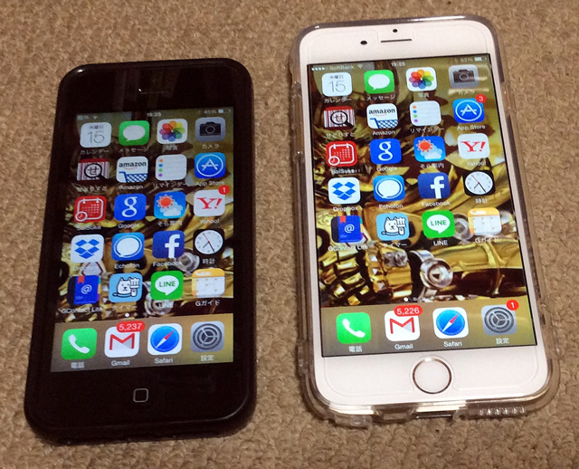 iPhone5と6のサイズ比較